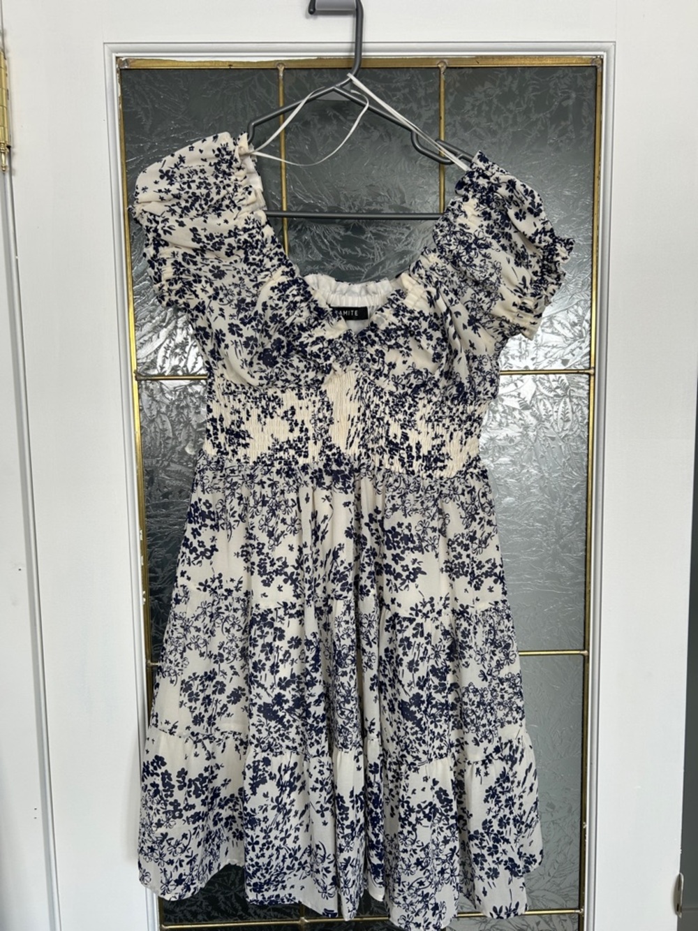 Dynamite White Dress with Navy Floral Print